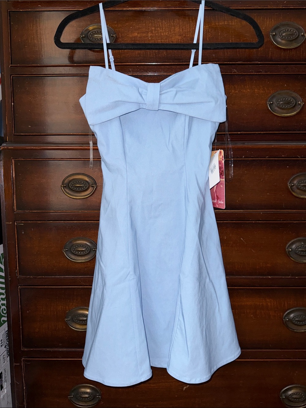 NWT EMERALD SUNDAY, XS Light Blue Bow-Front Spaghetti Strap MINI Dress